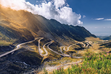 Transfagarasan pass in summer. Crossing Carpathian mountains in Romania, Transfagarasan is one of the most spectacular mountain roads in the world. - obrazy, fototapety, plakaty
