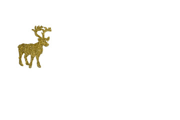 Christmas decoration in the form of golden, a reindeer, it is isolated on a white background.