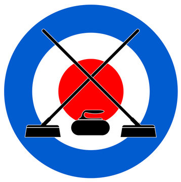 Brooms and stone for curling on Curling House vector eps 10