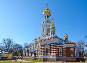 Fototapeta na wymiar Church of Resurrection of Christ at Smolensk Cemetery, St. Petersburg, Russia