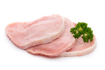 Fresh raw beef steak isolated on white background, top view.