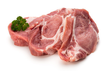 Meat pork slices isolated on the white background.