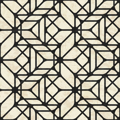 Abstract geometric polygonal grid pattern in black and beige colors, textured seamless vector illustration