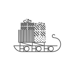 Fototapeta premium Santa Sleigh icon. Christmas snow sledge with gifts present boxes. Flat monochrome simple minimal style. Design element for winter holiday season new year event. Vector illustration