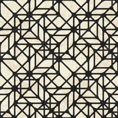 Abstract geometric polygonal grid pattern in black and beige colors, textured seamless vector illustration
