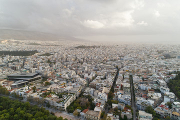 Beautiful aerial cityscape of Athens with modern museum of Acropolis