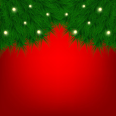 Vector illustration of Merry Christmas and happy new year background with tree branch and christmas light garland.