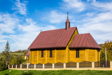 Wooden church of the Sacred Heart of Jesus in Lobozew Gorny, Bieszczady, Poland