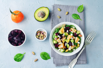 Spinach mandarin beet Feta pistachios salad