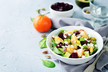 Spinach mandarin beet Feta pistachios salad