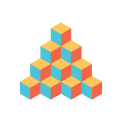 Pyramid of cubes in retro colors. 3D vector illustration isolated on white background.