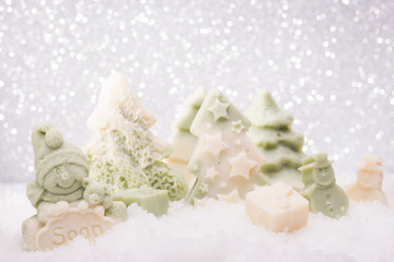 soap Handmade on a brilliant Christmas background