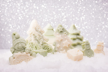 soap Handmade on a brilliant Christmas background