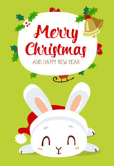 vector cartoon style winter christmas hew year white bunny set