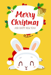 Obraz na płótnie Canvas vector cartoon style winter christmas hew year white bunny set