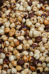 Background of the laid hazelnut. Oriental treats. Background of nuts texture. Top view of the nuts.