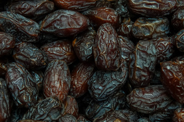 Top view date palm on a traditional craftsman market. Horizontal image.