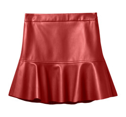 Red leather skirt with flounce isolated on white