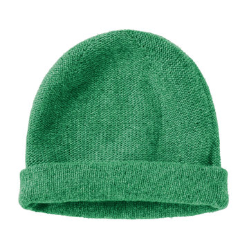 Bottle Green Worm Winter Woolen Hat Cap Flat Isolated On White