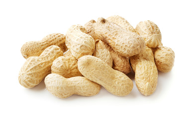 Heap of peanuts in nutshell isolated on white background