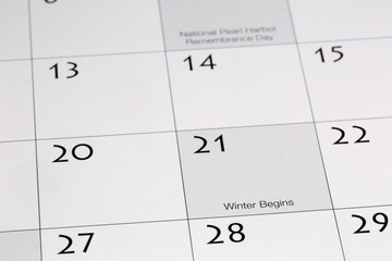 important calendar dates Christmas winter 