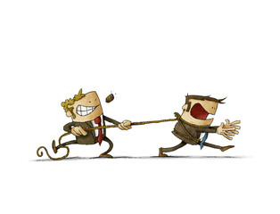 Staff retention concept with employee tied up. isolated