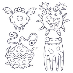 4 funny monster doodles (outlines)