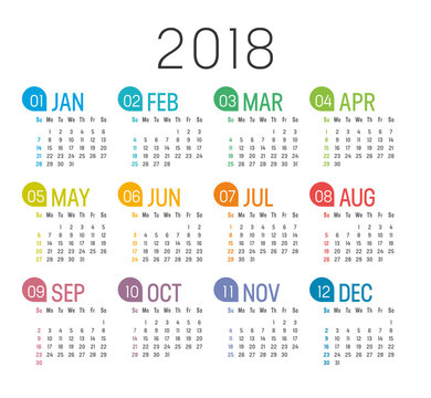 Year 2018 calendar vector template