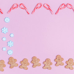 Fototapeta na wymiar Christmas sweet treats pattern background. Flat lay holiday concept
