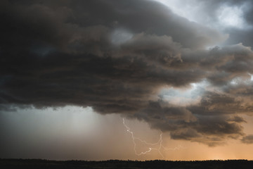 Scenic view of thunderstorm clouds over landscape