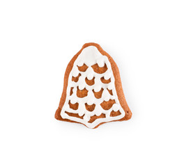 Gingerbread in the form of bell - Christmas homemade sweet cookie, isolated on white background