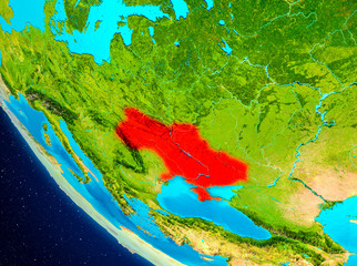 Fototapeta na wymiar Ukraine on globe from space