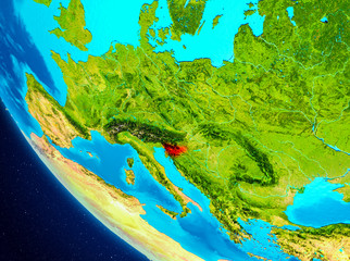 Slovenia on globe from space