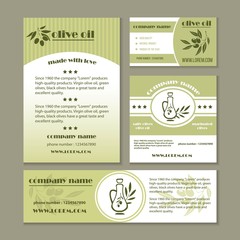 Naklejka premium Olive oil product and Italian olives banners for extra virgin cooking or salad oil product. Vector design set of black and green olive branches for natural organic bottle label.