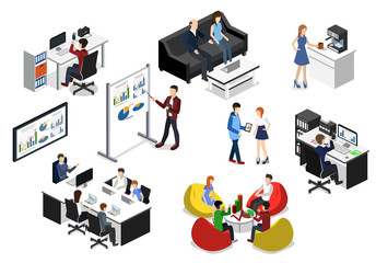 Isometric 3D vector illustration concept set of objects for creation of a business center or office
