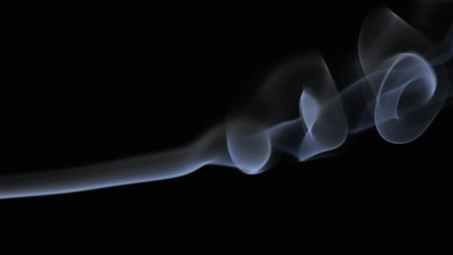 White tobacco smoke line cloud on black background 4k slow-motion video with copy space. Smoking wave floating steaming: cigarette, cigar, vaping, pipe. Nicotine addiction