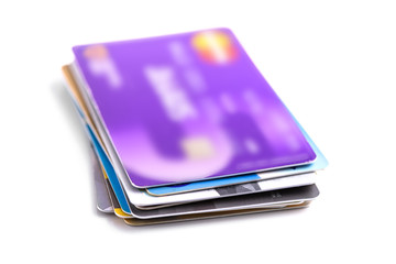Stack of credit cards isolated on white background