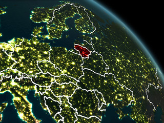 Lithuania in red at night