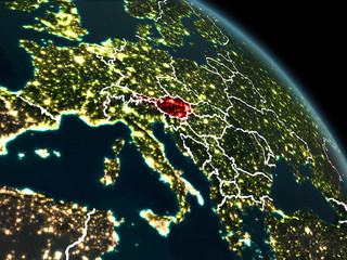 Austria in red at night