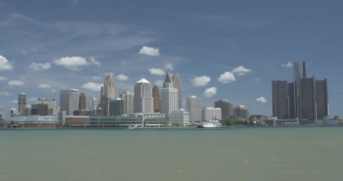 Detroit Riverfront Skyline Wide From West