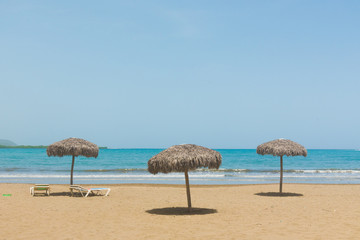 Beach umbrellas on Caribbean sea