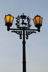 Fototapeta na wymiar The lantern with the emblem of Nizhny Novgorod, Russia