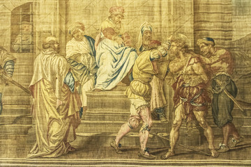 Unattributed tapestry depicting the capture of a saint, in the Medici Palace Museum, Florence, Italy