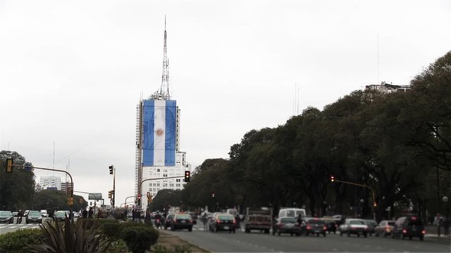 9 de Julio Avenue and Evita building, in Buenos Aires, Argentina.