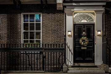 House in Mayfair in Christmas evening, London