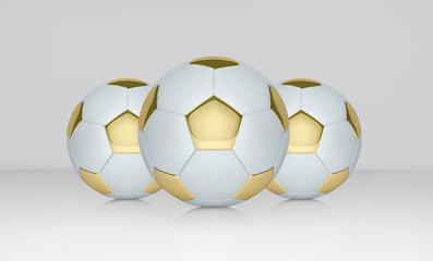 Vector white and gold soccer ball. Realistic soccer ball or football ball