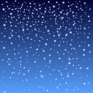 Falling snow on dark blue background with gradient. Vector illustration