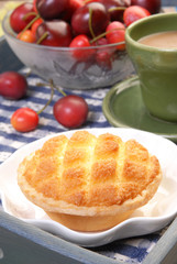 Coconut custard tarts  on white plate