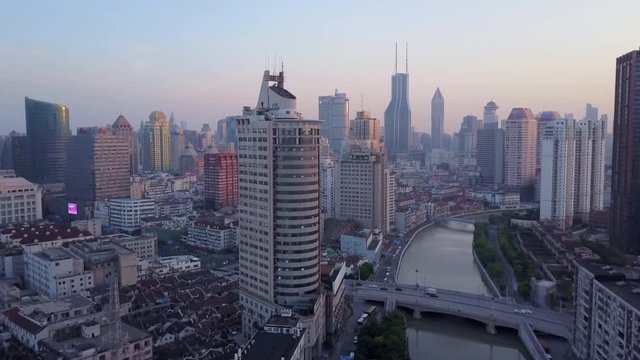 China Shanghai Aerial v33 Flying low around Waitan area with cityscape views 5/17