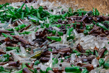 Dump of glass and used bottles